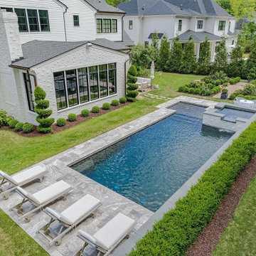 Modern Rectangular Pool with Hot Tub Waterfall