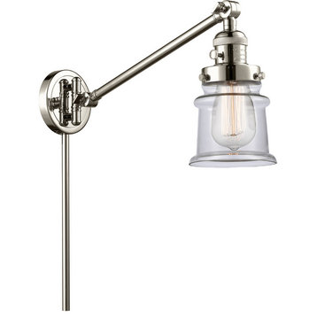 Small Canton 1 Light Swing Arm or Wall Lamp, Polished Nickel, Clear Glass