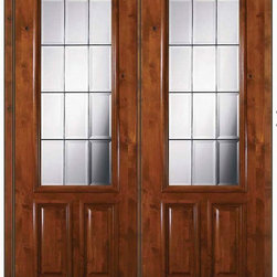 Pre-hung French Double Door 96 Wood Alder French 2/3 Lite Glass - Patio Doors