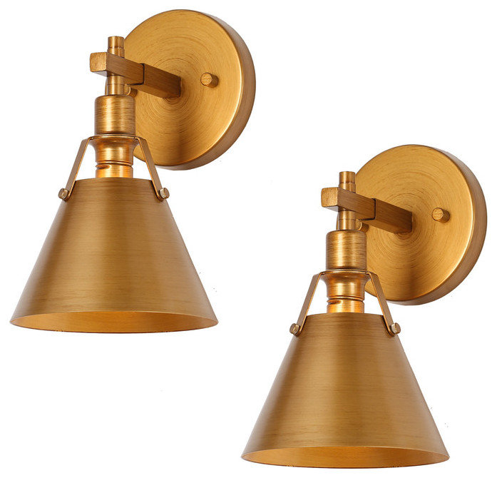 LALUZ 2-Pack 1-Light Modern Dimmable Gold Metal Armed Wall Sconce, 6.1 ...