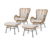 Jocelyn Indoor Modern Boho Wicker Chat Set With Ottomans, Brown