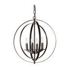 4-Light Antique Bronze Iron Rings Globe Cage Chandelier