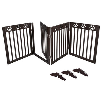 4 Panel Folding Pet Gate Wood Dog Fence Baby Safety Gate Playpen Barrier 80x24"