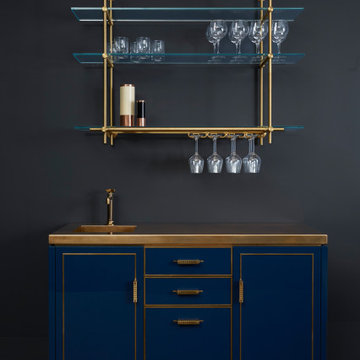 Lacquer Bar with Integral Sink + Wall Hanging Collector's Shelving Unit