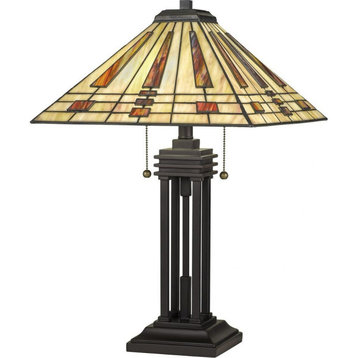 Geometric 2 Light Tiffany Table Lamp - Tiffany Table Light - Table Lamps