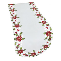 Xia Home Fashions - Poinsettia Lace Embroidered Cutwork Table Runner, 15x54 - Table Runners