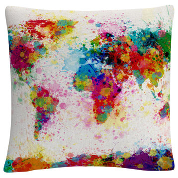 Michael Tompsett 'Paint Splashes World Map' Decorative Throw Pillow