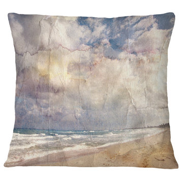 Retro Ocean Watercolor Seascape Painting Throw Pillow, 16"x16"