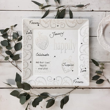 Hand Painted Happily Ever Ceramic Serving Platter