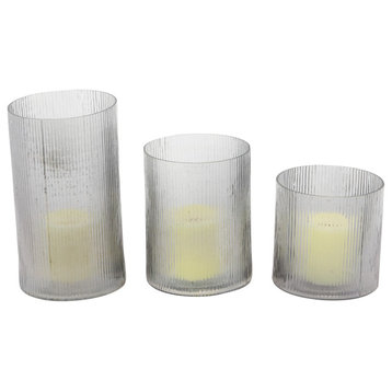 Set of 3 Clear Glass Traditional Candle Holder, 5", 7", 9"