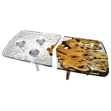 Rustic Modular Coffee Table, Epoxy Resin & Wood