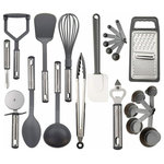 Lux decor collection - Nylon Kitchen Utensils, 23-Piece Set, Grey - GREY 23 PIECE SET - One Complete GREY Nylon set that provides you with every gadget that you need for a perfect cooking.