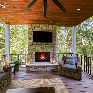 Two Tiered Covered Deck with Fireplaces