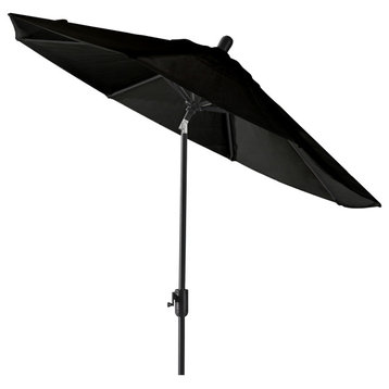 9' Round Push Tilt Market Umbrella, Black Frame, Sunbrella, Black