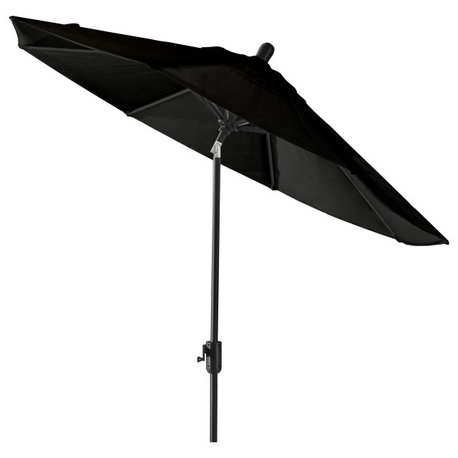 9' Round Push Tilt Market Umbrella, Black Frame, Sunbrella, Black