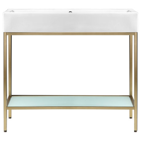 Pierre 40 Single, Freestanding, Open Shelf, Gold Metal Frame Bathroom Vanity