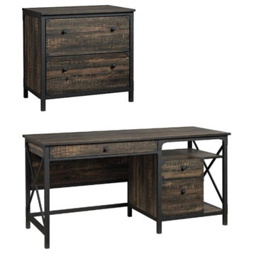 Home Square 2-Piece Set with Computer Desk & Lateral File in Carbon Oak