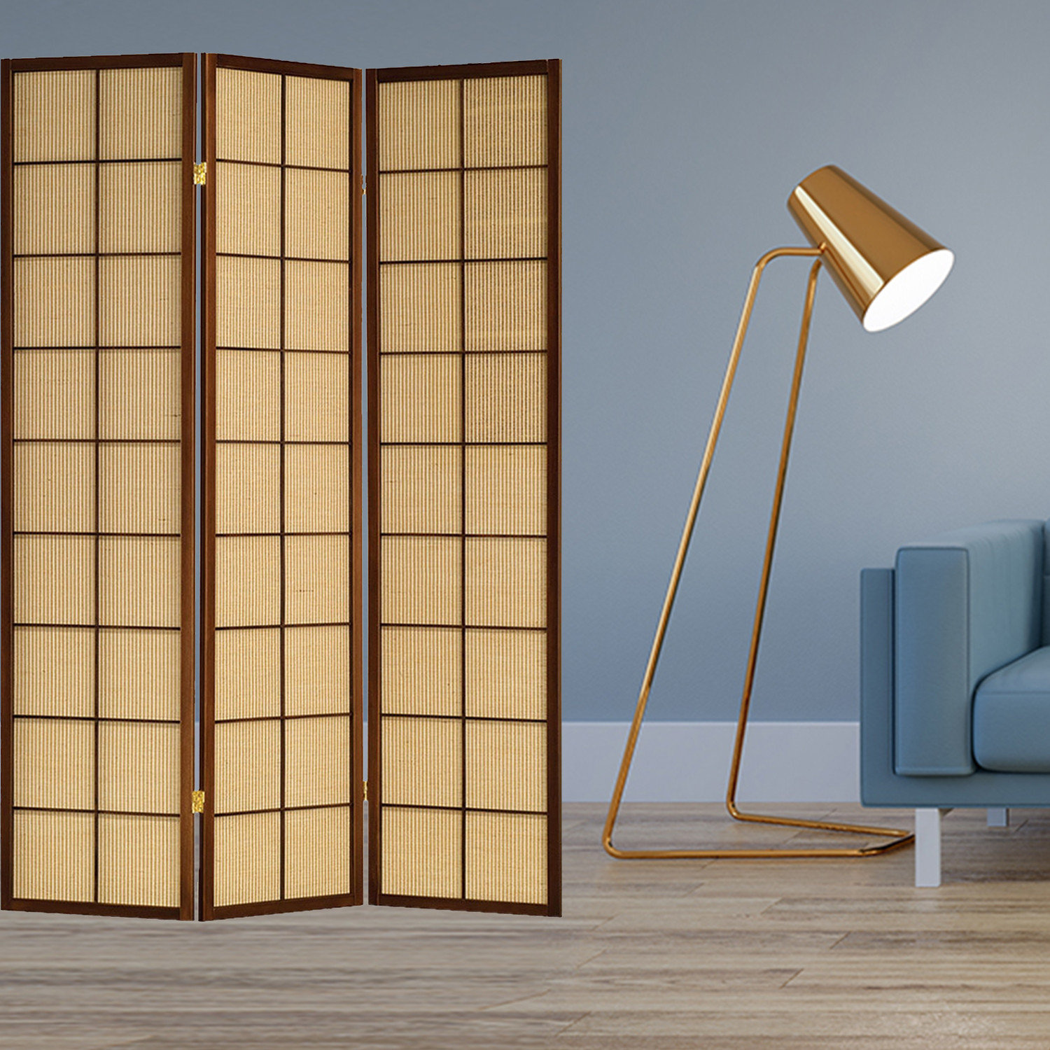 HomeRoots 51" x 1" x 70" Brown, Shoji And Wood Calabasas 3 Panel Screen ...
