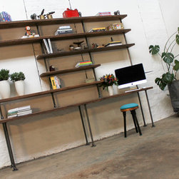 Susannah Bespoke Recycled Scaffolding Boards & Dark Steel Pipe Desk & Shelves - Desks & Writing Bureaus
