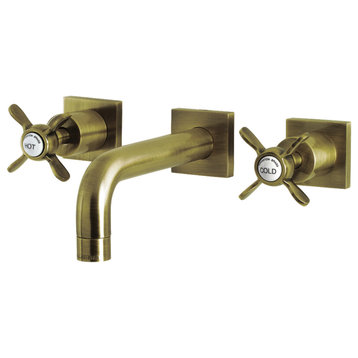 Kingston Brass KS6123BEX Two-Handle Wall Mount Bathroom Faucet, Antique Brass