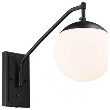 1 Light 13" Tall Articulating Wall Sconce, Matte Black With Opal Glass