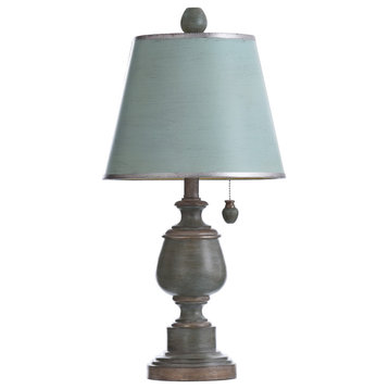 Accent Lamp in Chelsea Blue Finish Hardback Matching Shade with Chain Pull