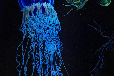 Blacklight Mural With Jellyfish for Guest Bathroom