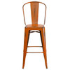 Flash Furniture 30" Metal Curved Slat Back Bar Stool in Distressed Orange