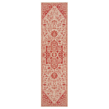 Safavieh Beach House Bhs138Q Traditional Rug, Red and Creme, 2'2"x4'0" Runner