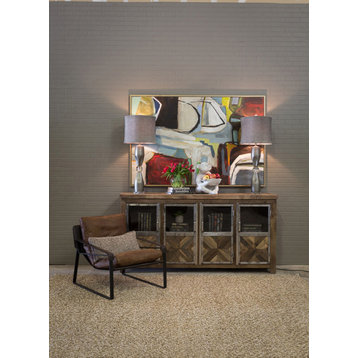 Ayers Sideboard Reclaimed Railroad Tie Wood With Clear Glass And Chrome Finish