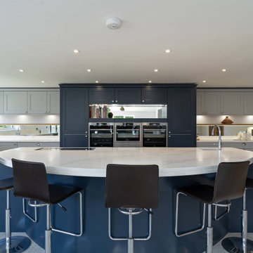 Dark blue and white kitchen