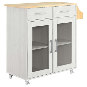Modway Wood Cuisine Kitchen Cart with Full-Glide Drawers in White/Natural