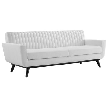 Engage Channel Tufted Fabric Sofa, White