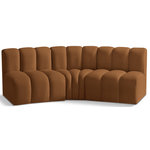 Meridian Furniture - Arc Velvet Upholstered 3-Pc. U-Shaped Modular Sectional, Saddle - Give your living room or den the perfect blend of style and versatility with this Arc velvet fabric curved modular Sectional. Part of the Arc modular furniture collection, this Sectional comes upholstered in rich saddle velvet fabric and features deep channel tufting that adds a touch of luxury while enhancing comfort and support. A seamless combination of form and function, this chair can be used with other Arc pieces to create a myriad of configurations in your well-curated room.