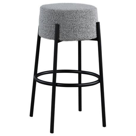 Avalon Boucle Fabric Upholstered Stool, Grey, Bar Stool