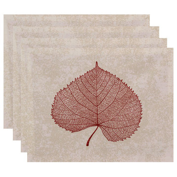 Leaf Study Floral Print Placemat, Set of 4, Red