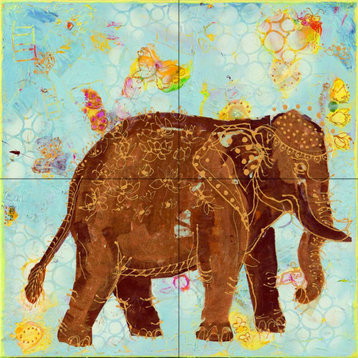 Tile Mural Kitchen Backsplash Elephant by Kellie Day