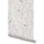 Accentuwall - Branch Birds Peel and Stick Vinyl Wallpaper, Blue, 24"w X 108"h - Our nature-inspired Branch Birds Peel-and-Stick Wallpaper is based on our original design, sketched by hand. Fitting in any room of the house, especially rustic or modern farmhouse interiors. Available with either Blue or Green birds.