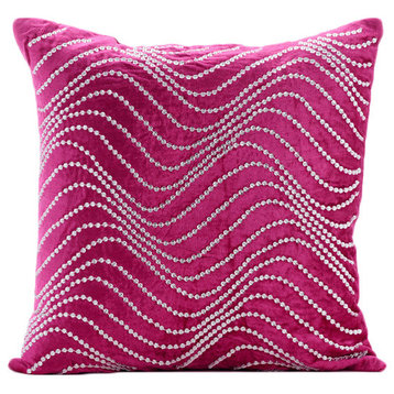 Pink Velvet 24"x24" Rhinestones & Crystal Waves Pillow Shams, Crystal Twist