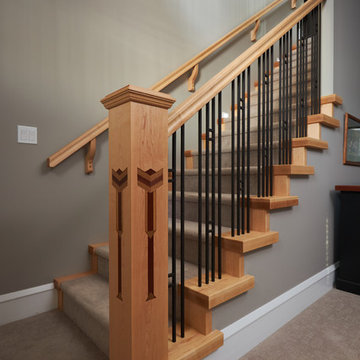 Custom Newel Post with Iron and Wood Railing