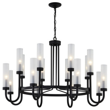 Anchor 42" Chandelier, Clear Frosted Shade, Matte Black