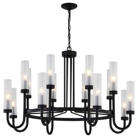 Anchor 42" Chandelier, Clear Frosted Shade, Matte Black