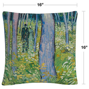 Van Gogh 'Undergrowth With Two Figures' 16"x16" Decorative Throw Pillow