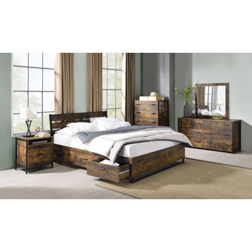ACME Juvanth Eastern King Bed With Storage, Rustic Oak and Black