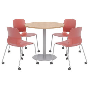 Olio Designs Maple Round 36in Lola Dining Set - Coral Caster Chairs
