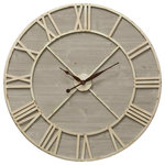 StyleCraft Home Collection - Antique Ivory and Driftwood | Clock | Traditional | Metal and Wood - This antique ivory and driftwood wall clock touches on a distinctly rustic aesthetic in a minimalist style that befits a variety of contemporary decor styles. It lends a throwback style to any space with its wood frame and a set of white finish metal numbers. Display it prominently in living rooms, entryways, kitchens, and more for an understated appeal.