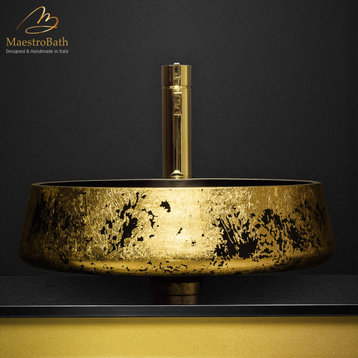 Exte Luxe Bathroom Vessel Sink, Black and Gold