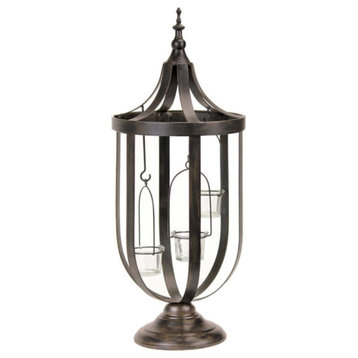22" Decorative Antique-Style Bronze Birdcage Glass Votive Candle Holder