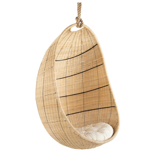 Cocoon Wicker Hanging Swing Chair With Seat Cushion, Natural