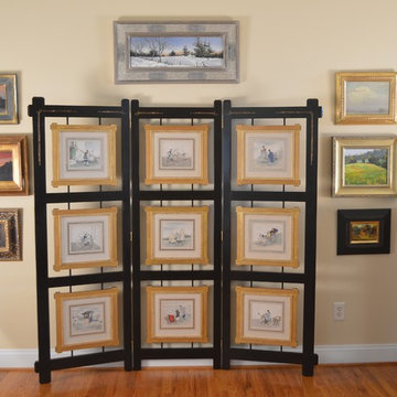 hand made folding screen with collection of Chinese guoache Pith paintings with